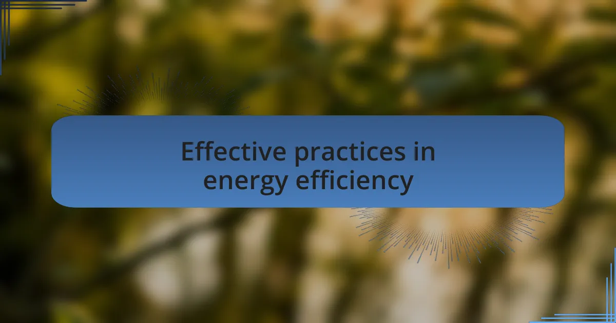 Effective practices in energy efficiency