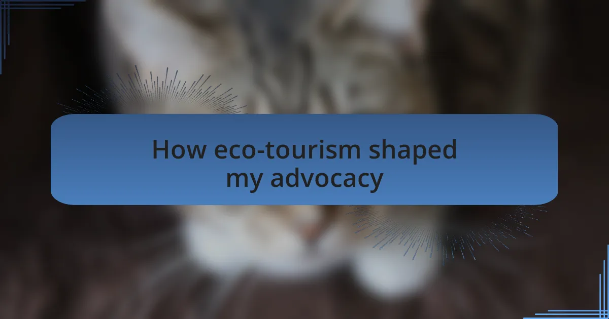 How eco-tourism shaped my advocacy