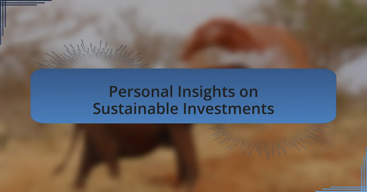 Personal Insights on Sustainable Investments